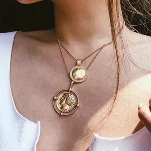 NEW Gold Vintage Coin Double Layer Necklace